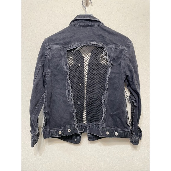 TopShop Black Fishnet Denim Jacket Size 4 - Picture 5 of 8